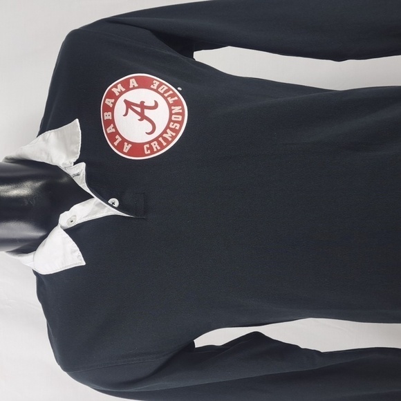 Alabama Crimson Tide Russell Med black & white long sleeve collared polo shirt - Picture 1 of 5